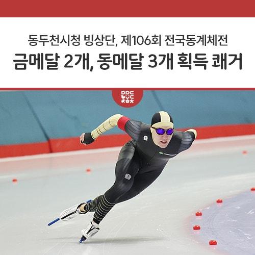 차민규, 1000m에서 조상혁(의정부시청), 오현민(스포츠토토) 제치고 우승 해체 3년만에 재창단한 동두천시청 빙상단(감독 이인식, 선수 차민규, 김영호, 김윤지, 안현준)은 지난 15일부터 17일까지 태릉국제스케이트장에서 열린 제106회 전국동계체전 사전경기 스피드스케이팅 경기에서 금메달 2개, 동메달 3개를 획득하는 쾌거를 거뒀다. 동두천시청 빙상단의 남자 일반부 차민규 선수가 1000m(1분10초28)에서 조상혁(1분10초42, 의정부시청), 오현민(1분11초03, 스포츠토토)을 제치고 금메달, 여자 일반부 김윤지 선수가 1500m, 3000m, 매스스타트에서 동메달을 차지했다. 이외에도, 김윤지 선수는 팀추월 경기에서 경기도 대표(김윤지, 김민지.......